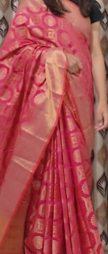 Customer photo review of Striking Pink Woven Banarasi Saree With Brocade Blouse
