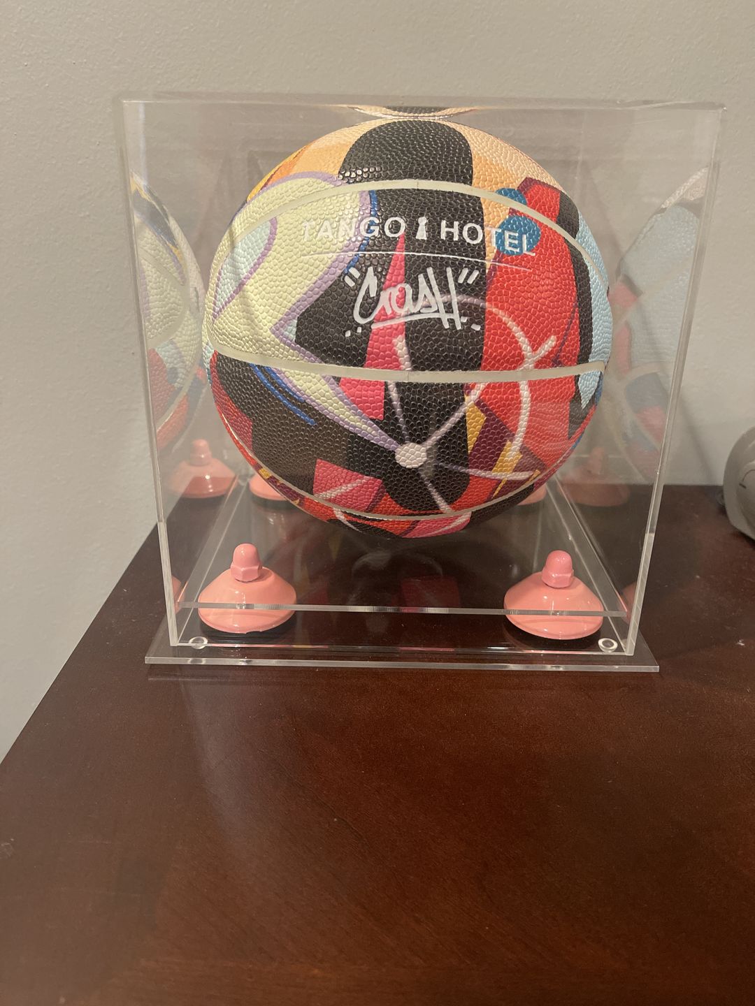 Customer photo review of Acrylic Mini - Miniature (not Full Size) Basketball Display Case Clear