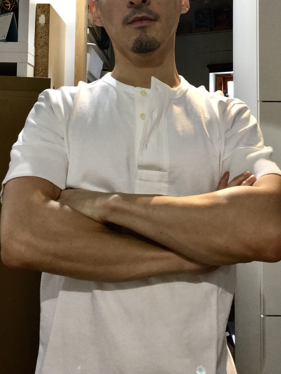 Customer photo review of Vintage Short Sleeve Henley T-Shirt - White
