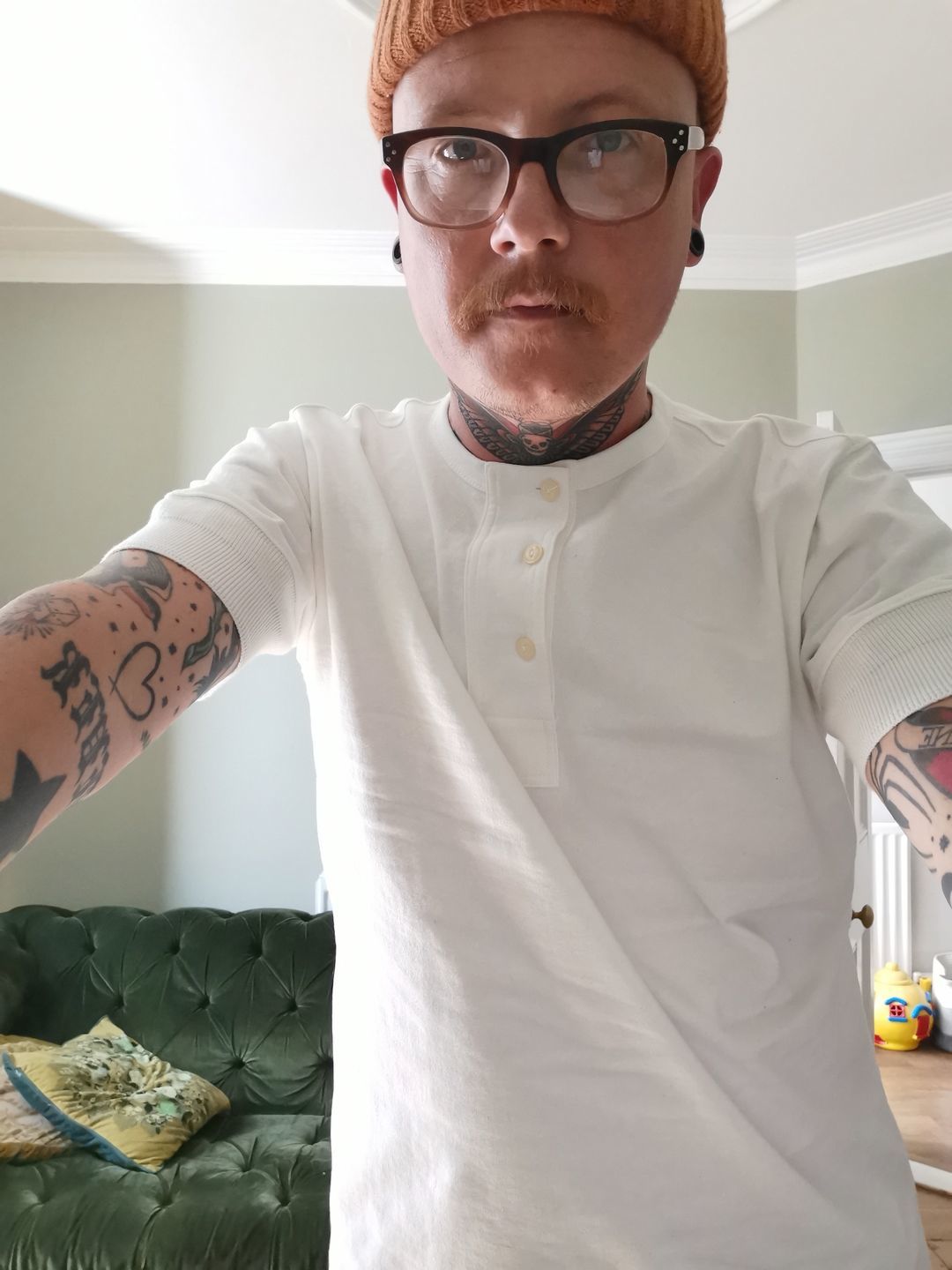 Customer photo review of Vintage Short Sleeve Henley T-Shirt - White