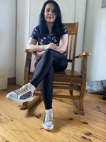 Customer photo review of Georgetta Grey Glitter Trainers