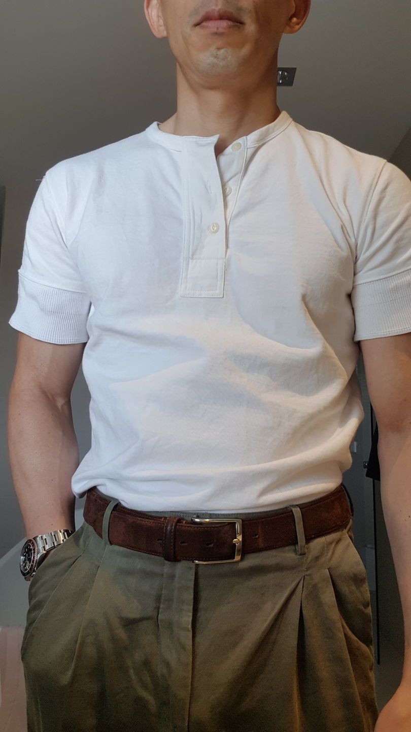 Customer photo review of Vintage Short Sleeve Henley T-Shirt - White