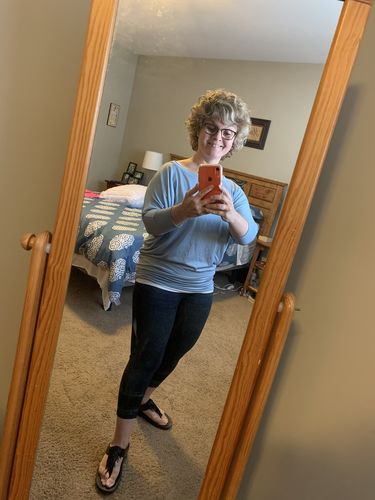 Customer photo review of Natural Vibe Modal Round Neck Top (Blue Fog)