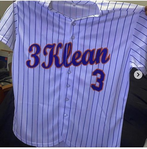 Customer photo review of Custom White Navy-Red Baseball Jersey