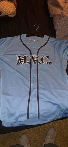 Customer photo review of Custom White Red-Navy Authentic Baseball Jersey