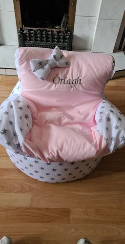 Customer photo review of Personalised Pink And Grey Star Bean Bag Chair