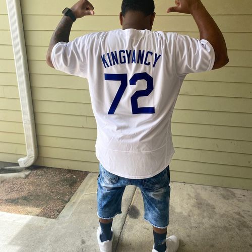 Customer photo review of Custom White Brown Strip Brown-Gold Authentic Throwback Rib-Knit Baseball Jersey Shirt