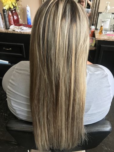 Customer photo review of Full Shine Tape in Hair Extensions 100% Remy Human Hair Balayage Ombre 20 Pieces 50 Grams (3/8/22)