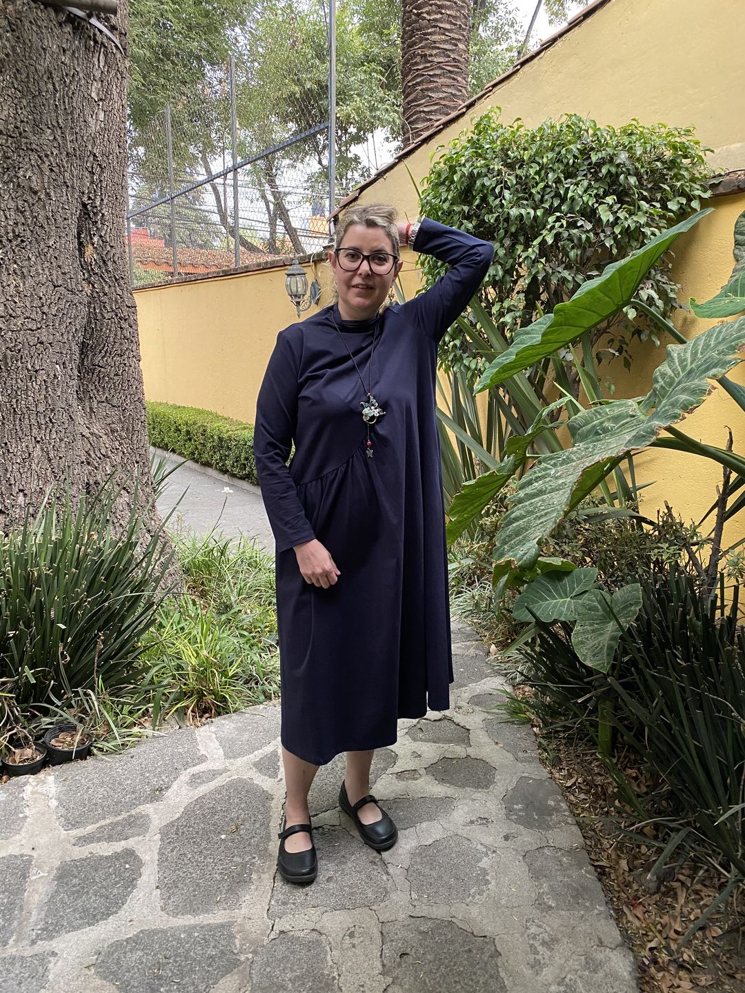 Customer photo review of Plus Size - Solid Color Draped High Neckline Dress