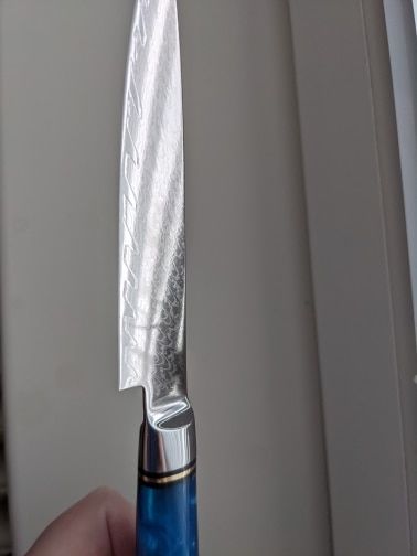 Customer photo review of Tsunami Collection — Signature Japanese VG10 Damascus Steel Knife Set with Blue Resin Burl Wood Handles