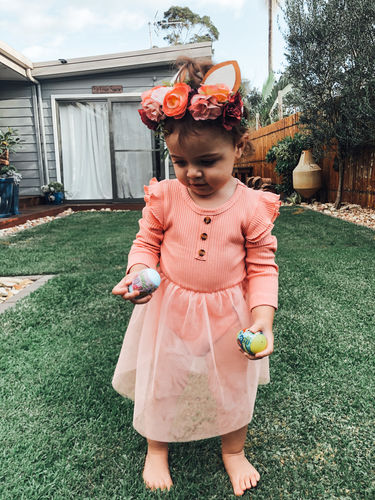 Customer photo review of Flutter Tutu Romper | Peach