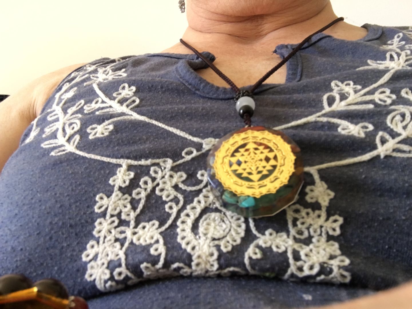 Customer photo review of Sacred Sri Yantra Orgonite Chakra Necklace
