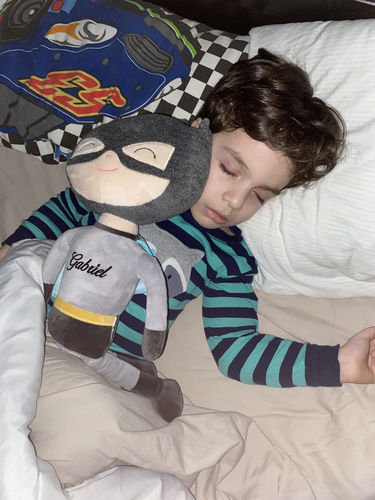 Customer photo review of Personalized Superhero Leyadoll with Gift Bag - 2 Skin Tones Boy Plush Doll Super Hero Batman