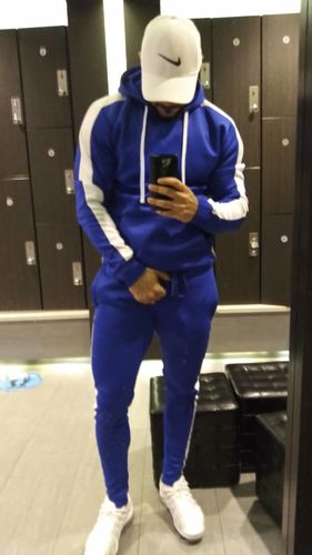 Customer photo review of Solid One Stripe Track Pants Royal - White (100-401)