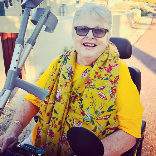 Customer photo review of Spring Yellow Floral Print Sunscreen Scarf