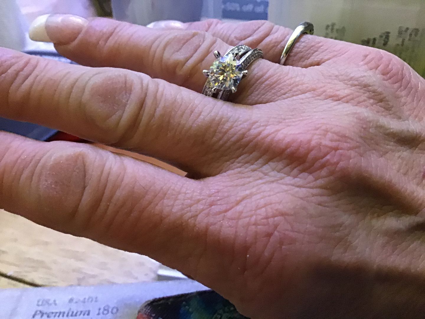 Customer photo review of Moissanite six prong luxury arm sterling silver wedding ring