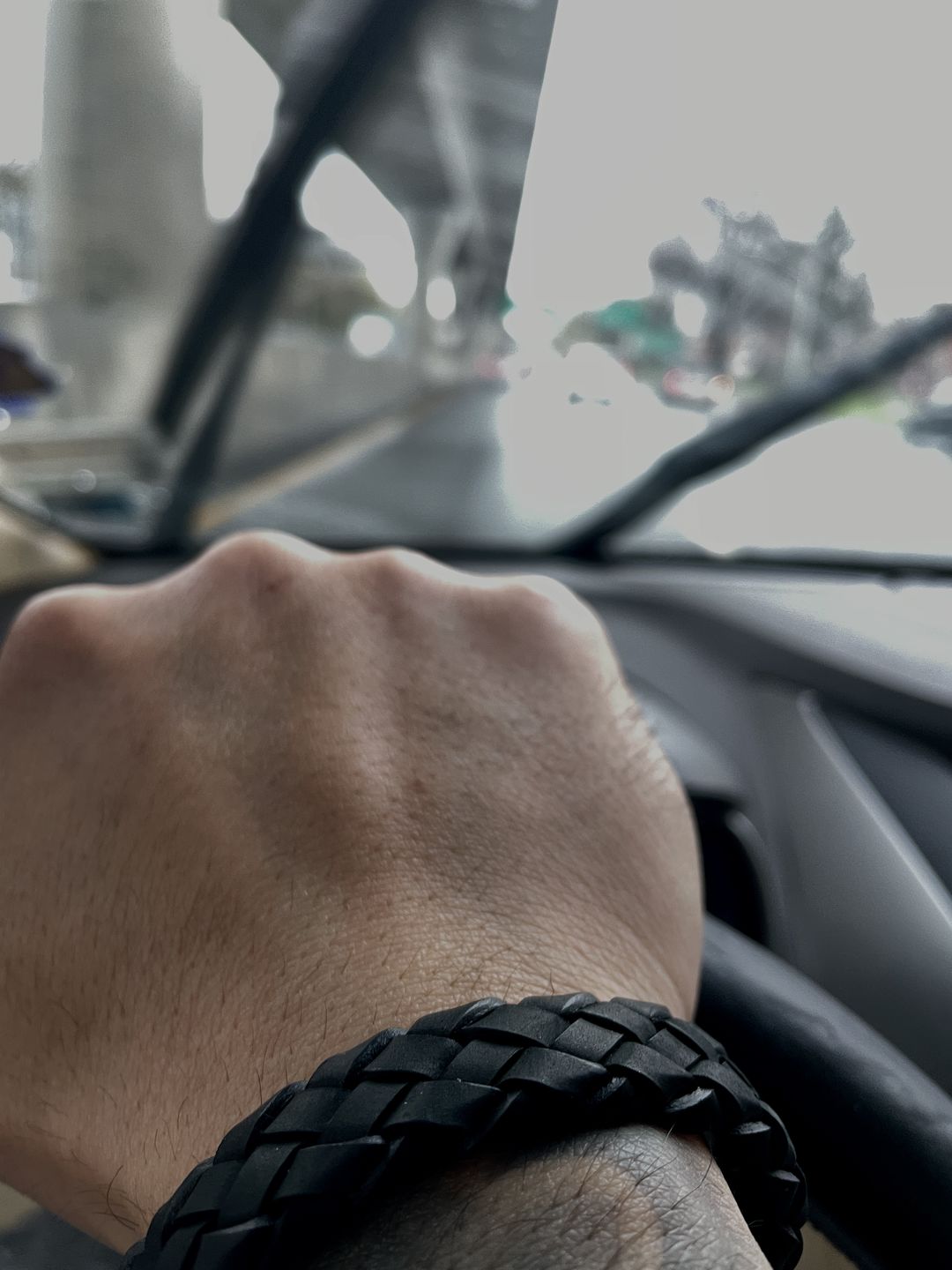 Customer photo review of Black on Black Braided Italian Leather Engravable Bracelet