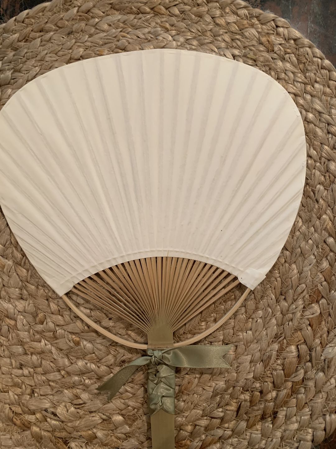 Customer photo review of 9" Beige / Ivory Paddle Paper Hand Fans for Weddings (10 Pack)