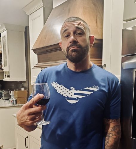 Customer photo review of USA Flag Eagle Mens Apparel