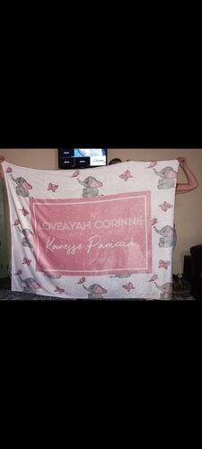 Customer photo review of Pink Elephant Butterfly Pattern Custom Name Printed Fleece Baby Blanket