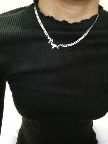 Customer photo review of Script Name Necklace with Cuban Chain