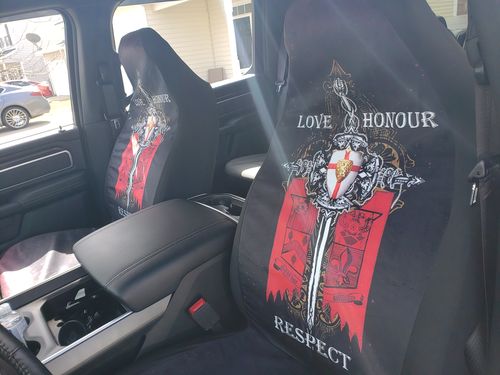 Customer photo review of Sword Temple Knight Car Seat Covers Love Honor Respect