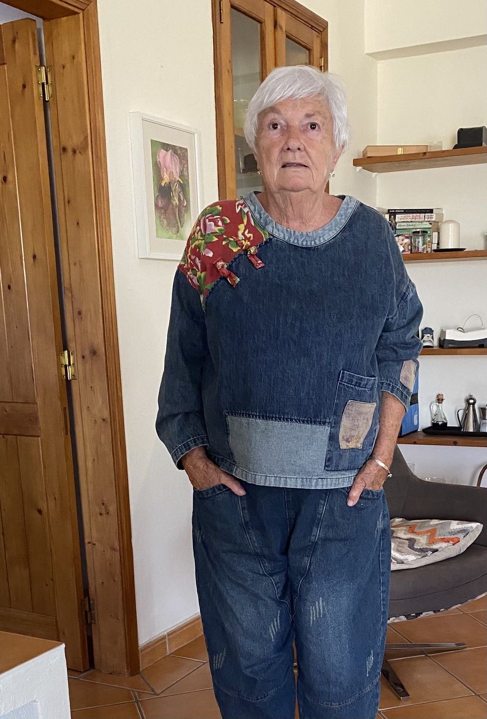 Customer photo review of Women Retro Stitching Patchwork Print Floral Denim Sweatshirt
