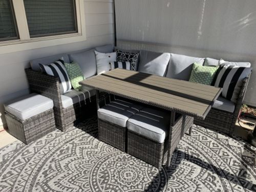 Customer photo review of 7 Pcs Patio Furniture Dining Set Outdoor Sectional Sofa All Weather Dining Table & Chair with Ottoman, Gray
