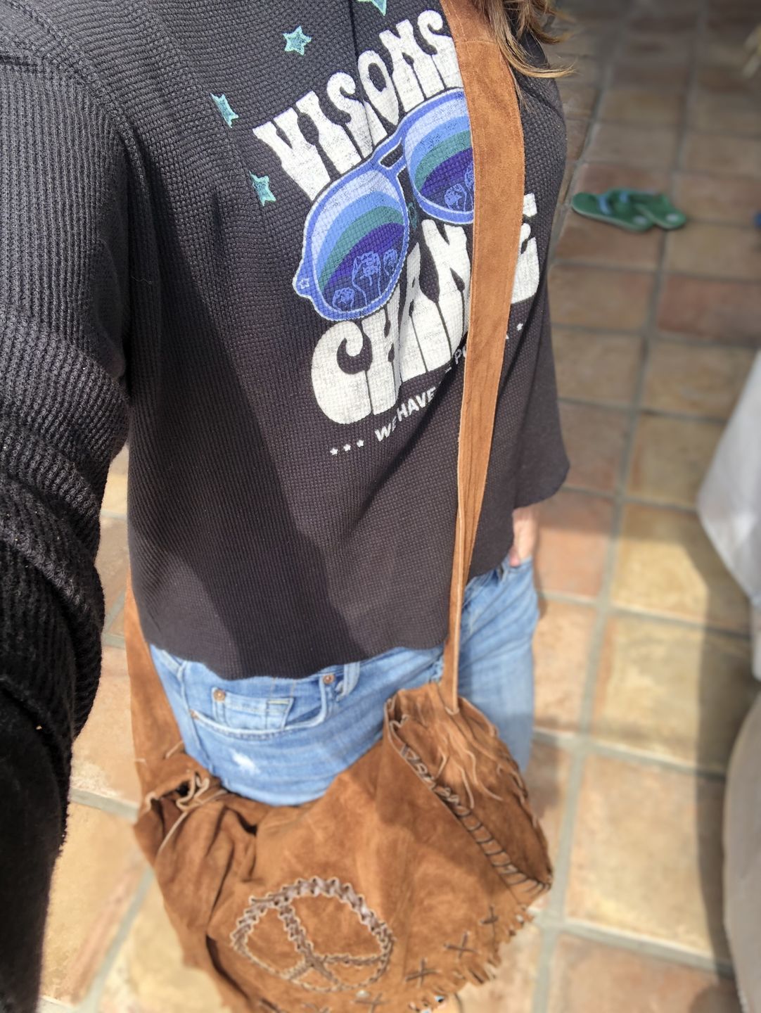 Customer photo review of Peace Fringe Leather Shoulder Bag