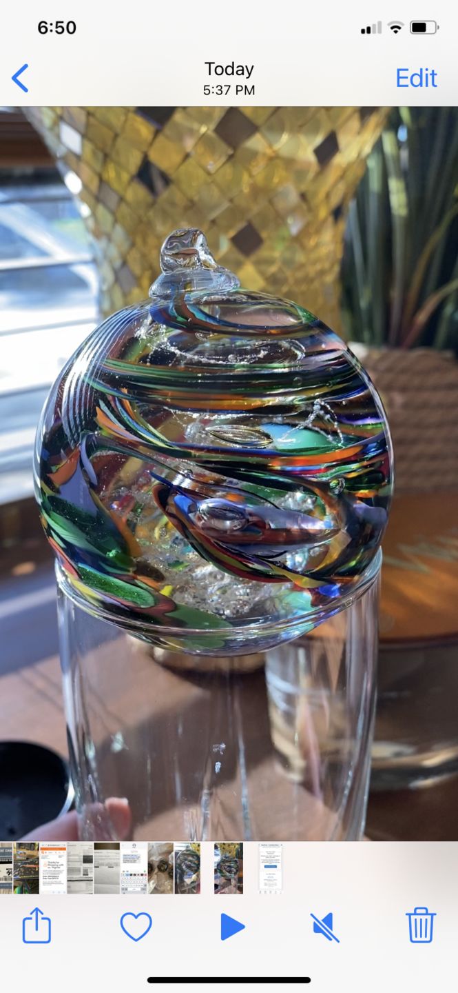 Customer photo review of Rainbow Confetti Orb with Cremation Ashes