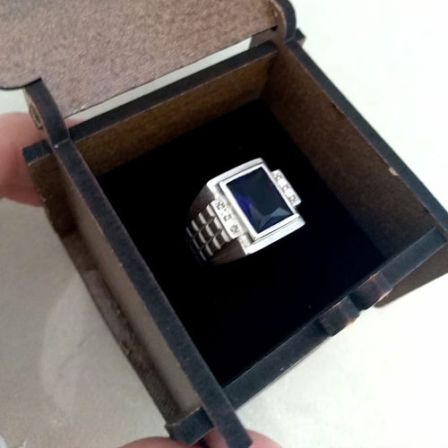 Customer photo review of Real 925 Solid Sterling Silver Men's Blue Sapphire Ring with 4 Diamonds