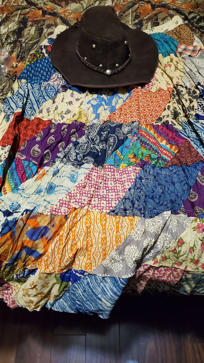 Customer photo review of Rough Cut Over Dye Patchwork Skirt