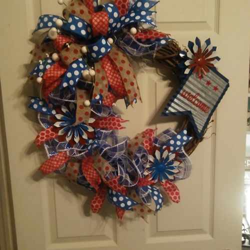 Customer photo review of 1.5"X10Yd Medium Multi Dots Royal Blue/White RX9145WR