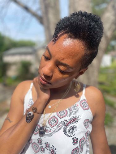 Customer photo review of Raw Amethyst/Rose Quartz Necklace