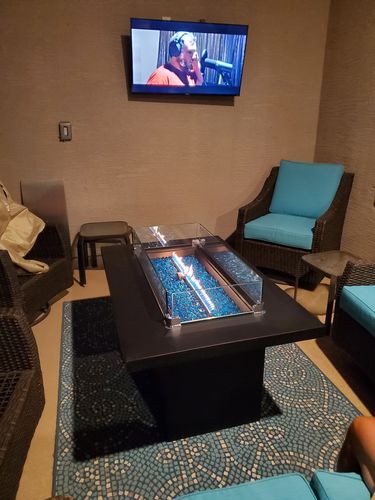 Customer photo review of 50" Rectangular Outdoor Propane Gas Fire Pit Table in Brown