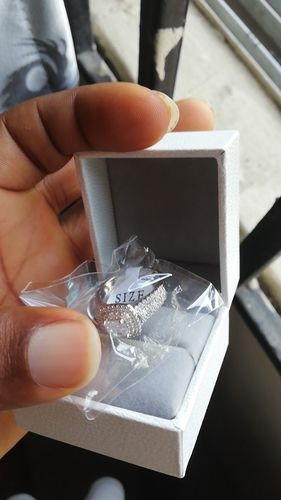 Customer photo review of Elegant Silver Halo Wedding 2 Ring Set Cross Cut
