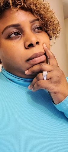 Customer photo review of Elegant Silver Halo Wedding 2 Ring Set Cross Cut