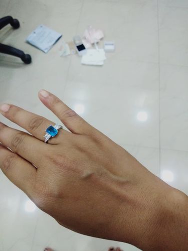 Customer photo review of Silver Aqua Blue Baguette Ring