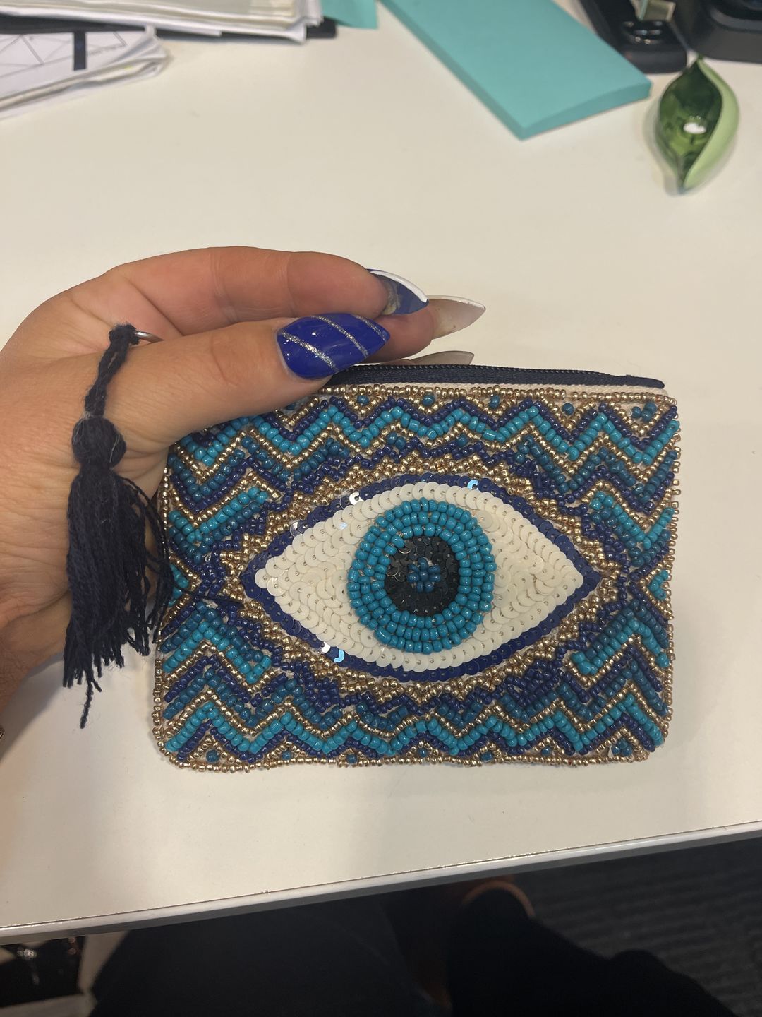 Customer photo review of Grecian Nights Evil Eye Embellished Mini Pouches