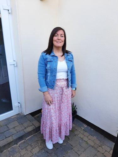 Customer photo review of Arabella Blush Tiered Maxi Skirt