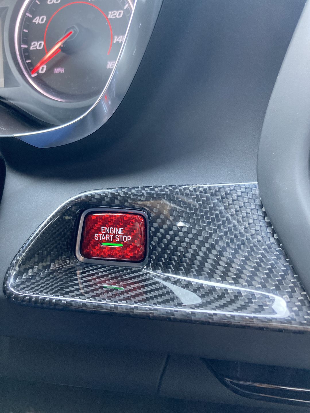 Customer photo review of CARBON FIBER PUSH START BUTTON COVER WITH LIGHT CUT OUT (BLACK/RED/BLUE) for 2016-202- CAMARO/2014-2016 C7 CORVETTE