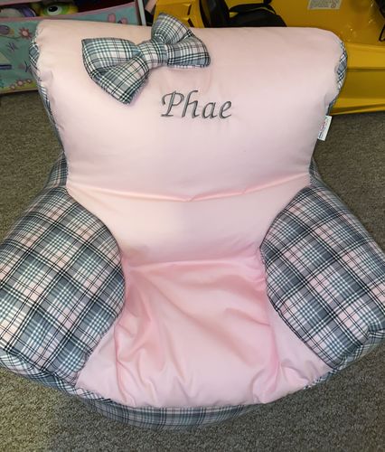 Customer photo review of Personalised Pink Tartan Bean Bag Chair