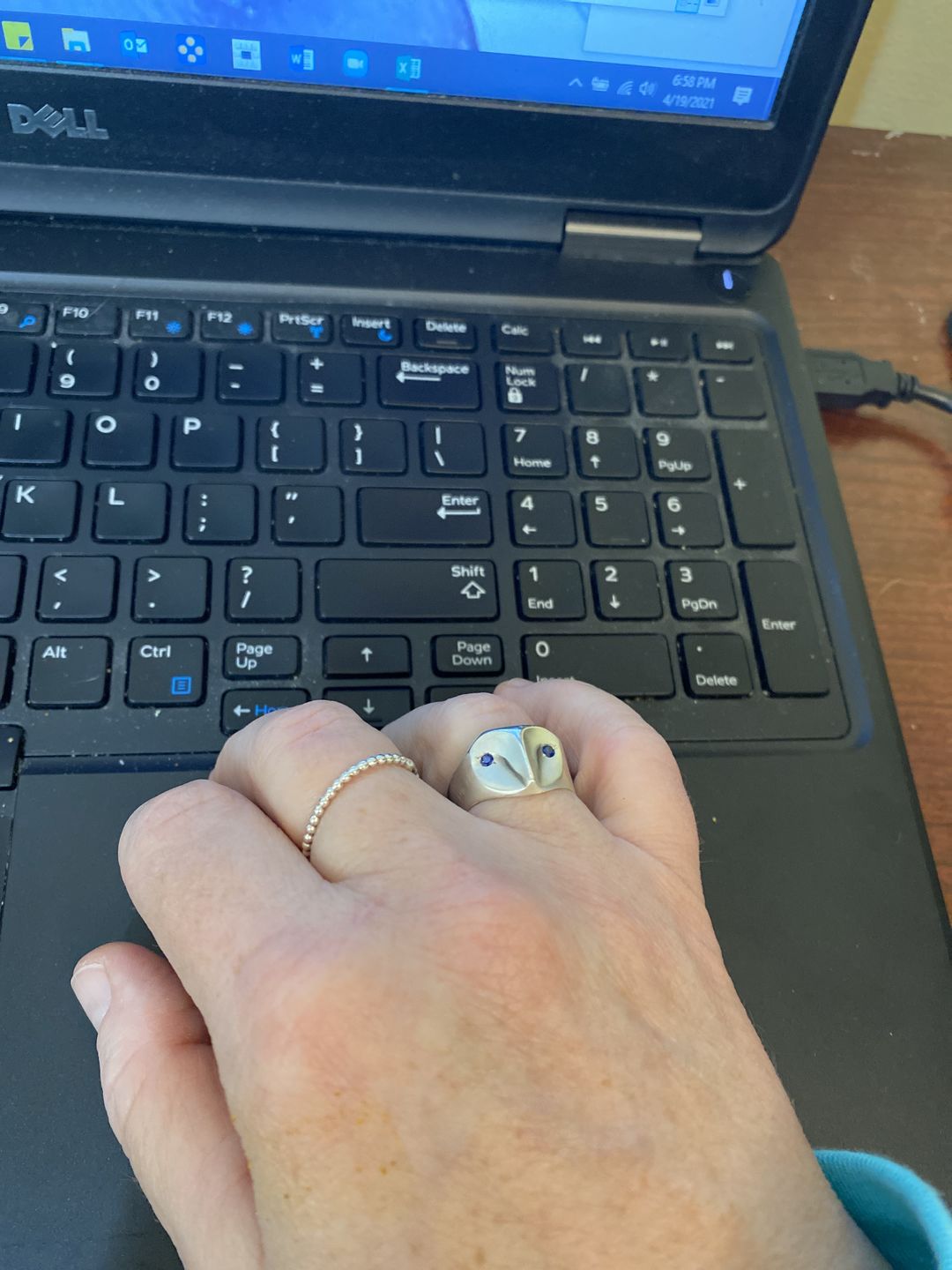 Customer photo review of Owl Ring with Sapphire Eyes