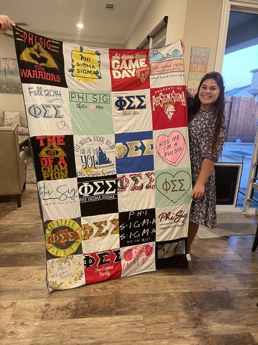 T-shirt quilt with sorority life, greek life themes by Christine from CA