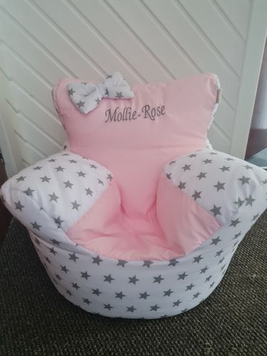 Customer photo review of Personalised Pink And Grey Star Bean Bag Chair