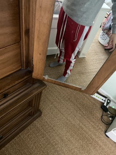 Customer photo review of Zip Pocket Dual Stripe Track Pants Red - White (ZCM4386PS)