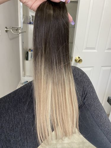Customer photo review of Full Shine Tape in Hair Extensions 100% Remy Human Hair Balayage Ombre 40 Pieces 100 Grams (2/18/60)