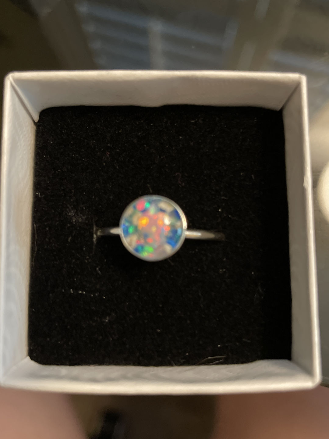Customer photo review of Opal Heart Ring with Cremation Ashes