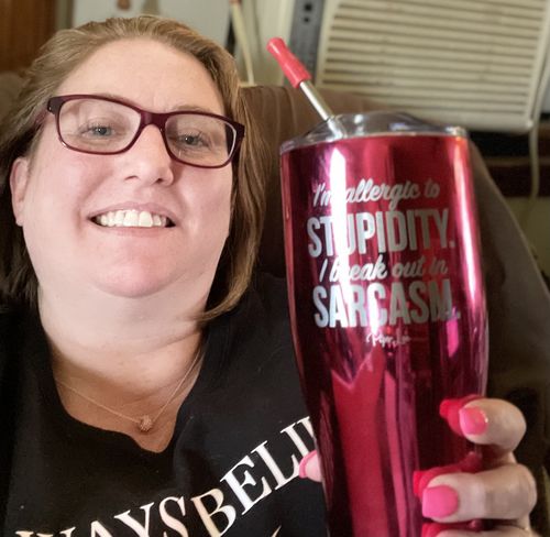 Customer photo review of $15 Friday | I'm Allergic To Stupidity Laser Etched Tumbler