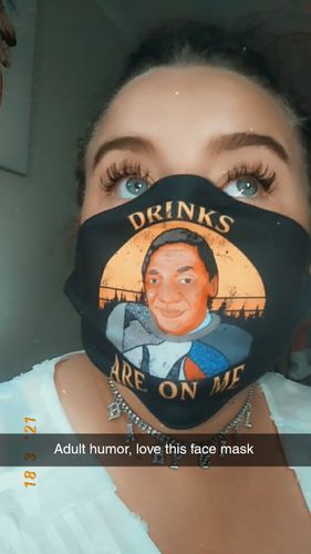 Customer photo review of Drinks On Me Face Mask (ear loops)